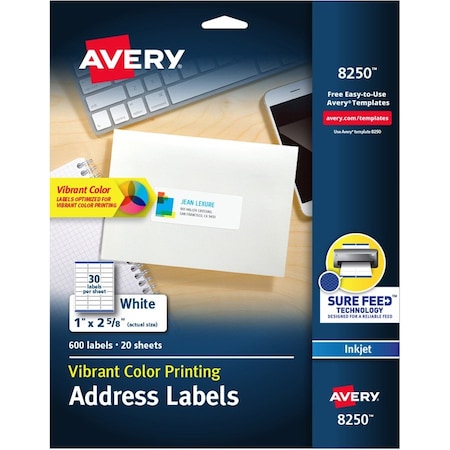 Avery Label, Inkjt, 2-5/8X1, We, 600 AVE8250